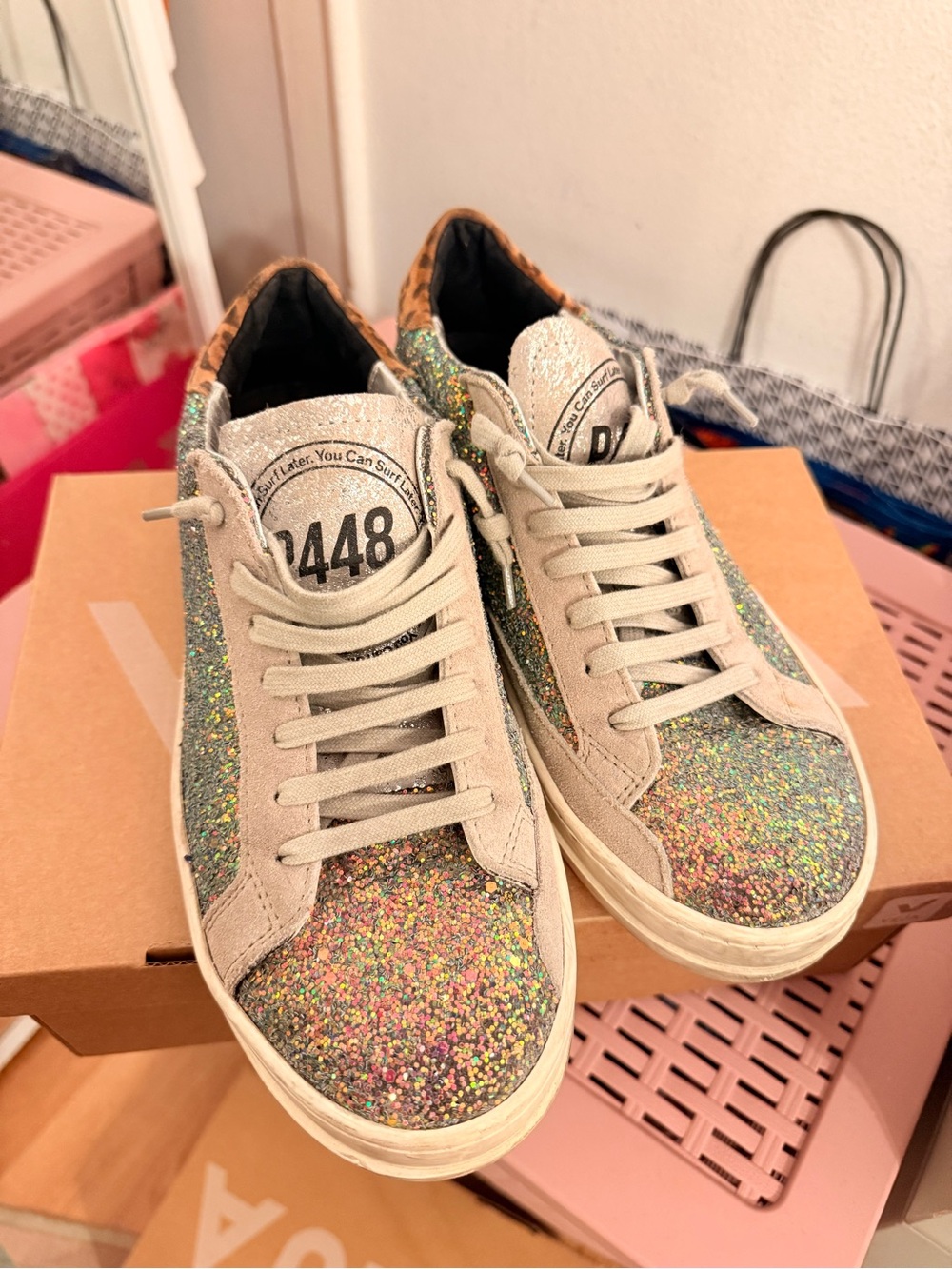 P448 Glitter Low-Top Sneakers in Multi-Color